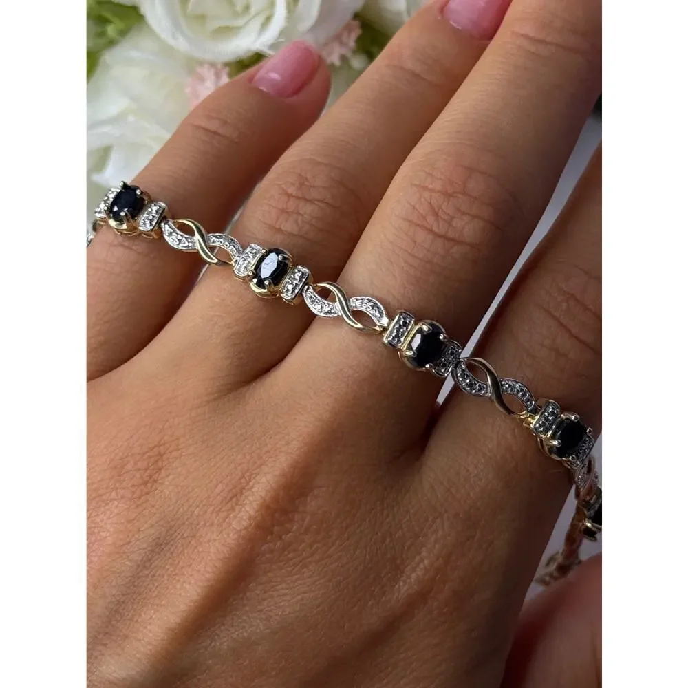 925 Sterling Silver Gold Plated Sapphire Bracelet Length 8.5 Inch
